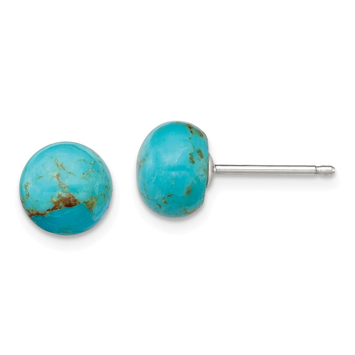 Stella Silver 925 Sterling Silver 8-8.5mm Button Turquoise Post Earrings, 8 to 8.5mm x 8 to 8.5mm