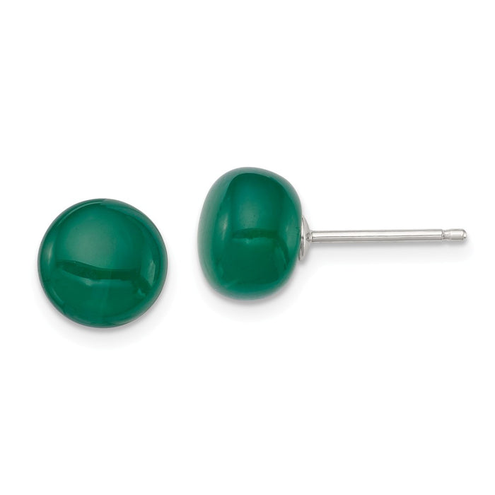 Stella Silver 925 Sterling Silver 8-8.5mm Button Emerald Green Agate Post Earrings, 8 to 8.5mm x 8 to 8.5mm
