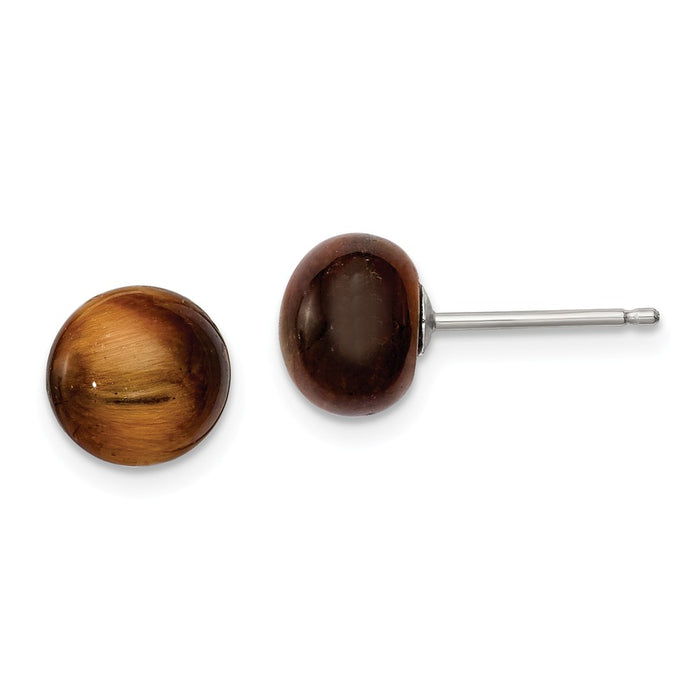 Stella Silver 925 Sterling Silver 8-8.5mm Button Tiger Eye Post Earrings, 8 to 8.5mm x 8 to 8.5mm