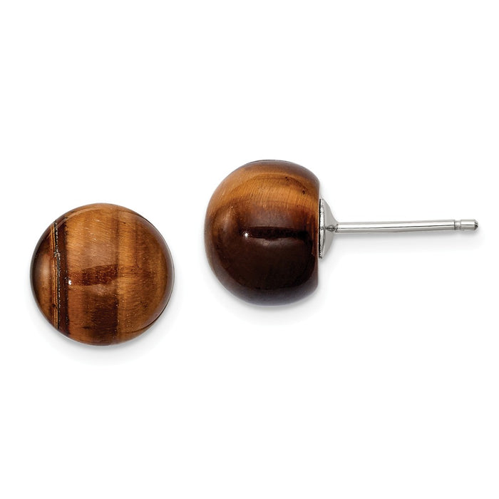 Stella Silver 925 Sterling Silver Button Tiger Eye Post Earrings, 10mm x 10mm