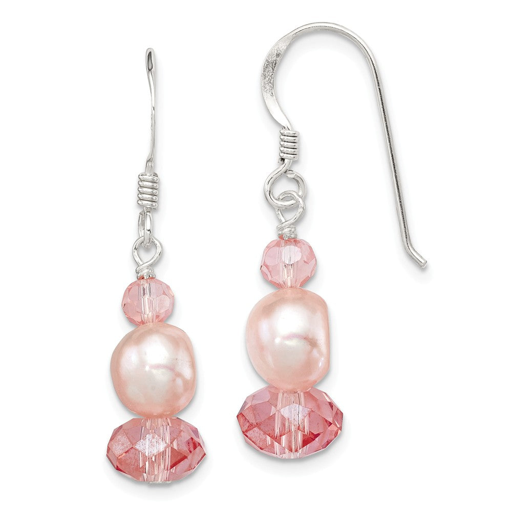 Stella Silver 925 Sterling Silver Peach Crystal/Freshwater Cultured Pearl Earrings, 25mm x 8mm