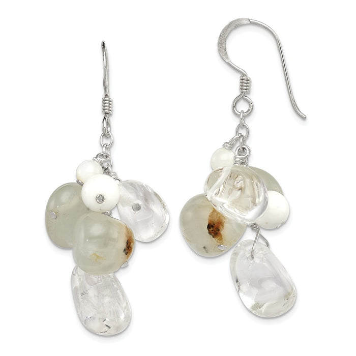 Stella Silver 925 Sterling Silver Jade/Mother Of Pearl/Moonstone/Rock Quartz Earrings, 45mm x 12mm