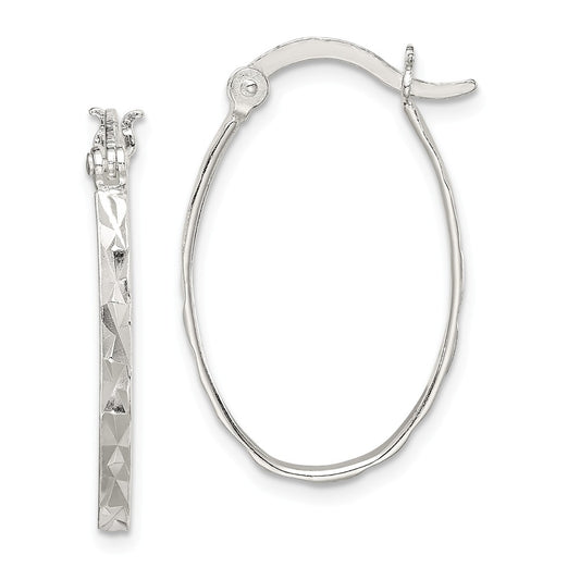 Stella Silver 925 Sterling Silver Polished & Textured Oval Hoop Earrings, 15mm x 2mm