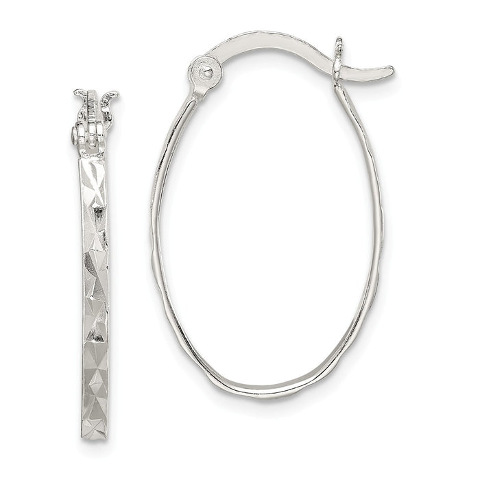 Stella Silver 925 Sterling Silver Polished & Textured Oval Hoop Earrings, 15mm x 2mm