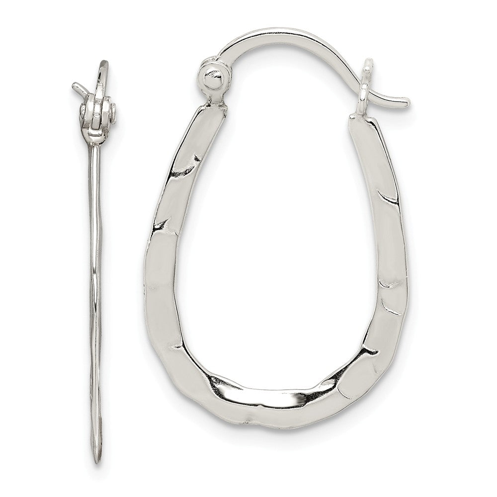 Stella Silver 925 Sterling Silver Hammered & Polished Oval Hoop Earrings, 20mm x 14mm
