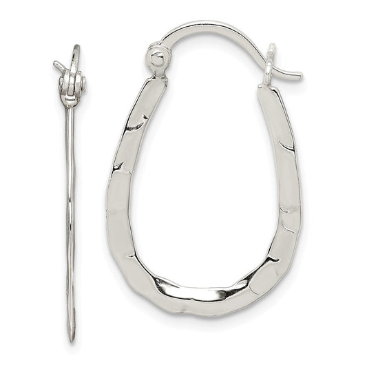 Stella Silver 925 Sterling Silver Hammered & Polished Oval Hoop Earrings, 20mm x 14mm