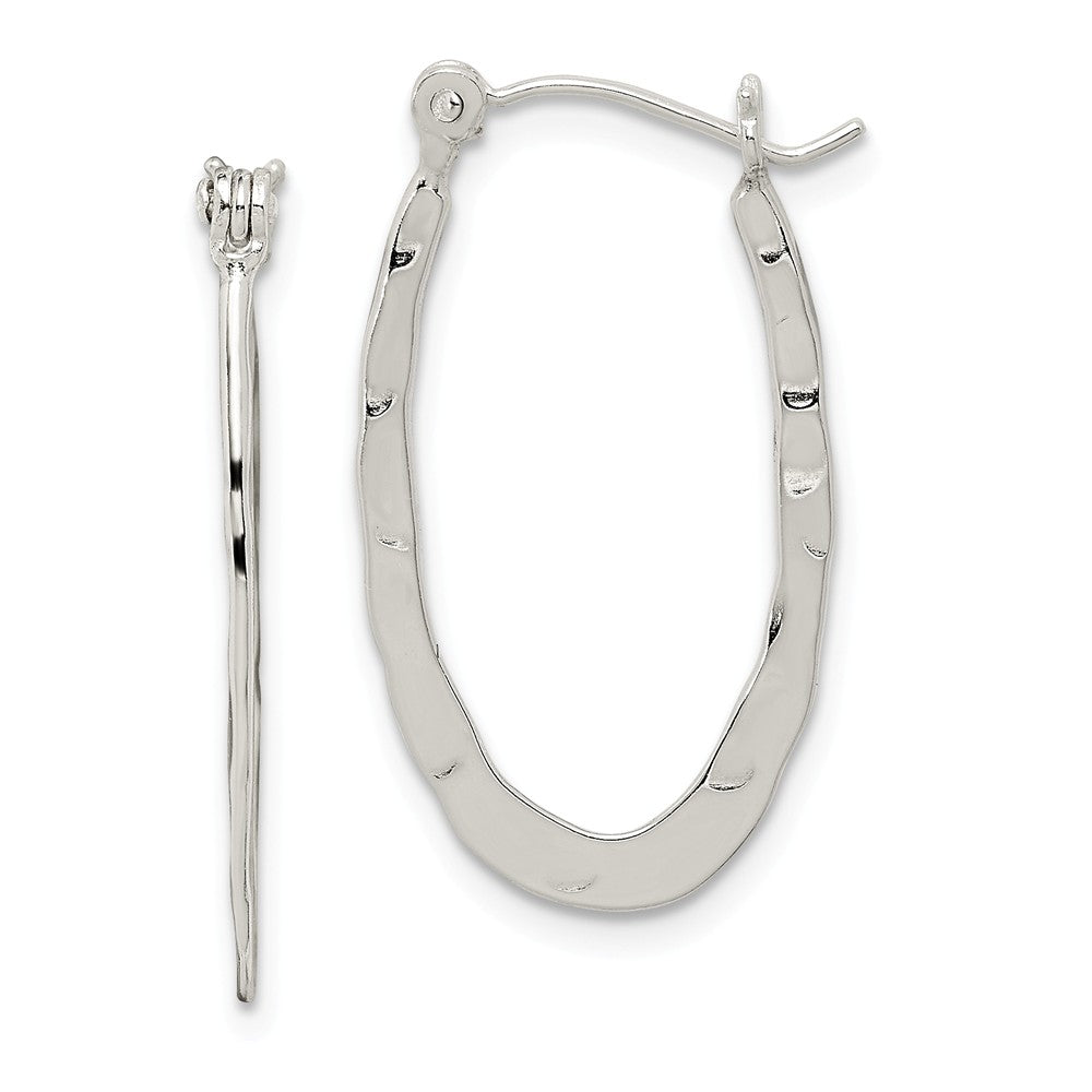 Stella Silver 925 Sterling Silver Hammered & Polished Hoop Earrings, 11mm x 2mm