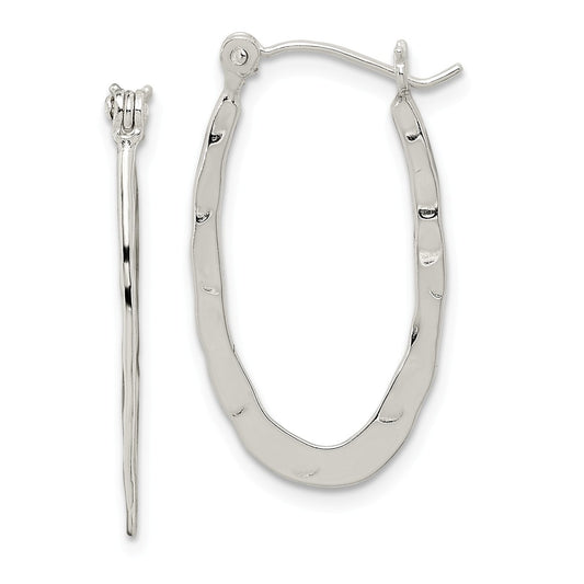 Stella Silver 925 Sterling Silver Hammered & Polished Hoop Earrings, 11mm x 2mm