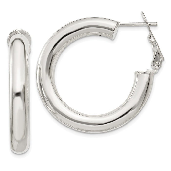 Stella Silver 925 Sterling Silver Omega Back Hoop Earrings, 20mm x 5mm