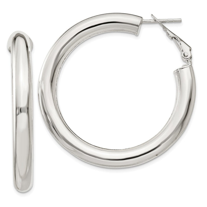 Stella Silver 925 Sterling Silver Omega Back Hoop Earrings, 29mm x 5mm