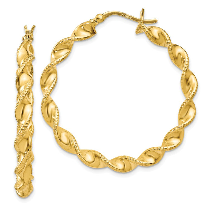 Stella Silver 925 Sterling Silver Gold-flashed Patterned Twist 35mm Hoop Earrings, 31mm x 4.5mm