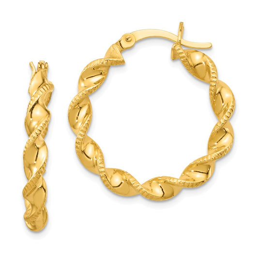 Stella Silver 925 Sterling Silver Gold-flashed Patterned Twist 25mm Hoop Earrings, 20mm x 4.5mm