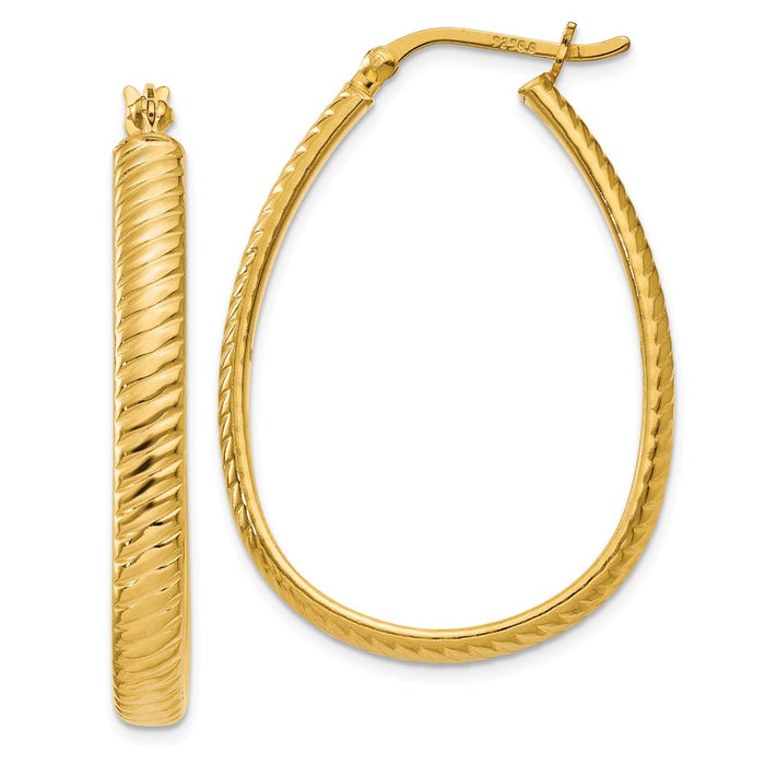 Stella Silver 925 Sterling Silver Gold-flash plated 4mm Grooved Oval Hoop Earrings, 23mm x 5mm