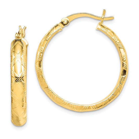 Stella Silver 925 Sterling Silver Gold-flashed Bamboo Patterned 25mm Hoop Earrings, 21mm x 4mm