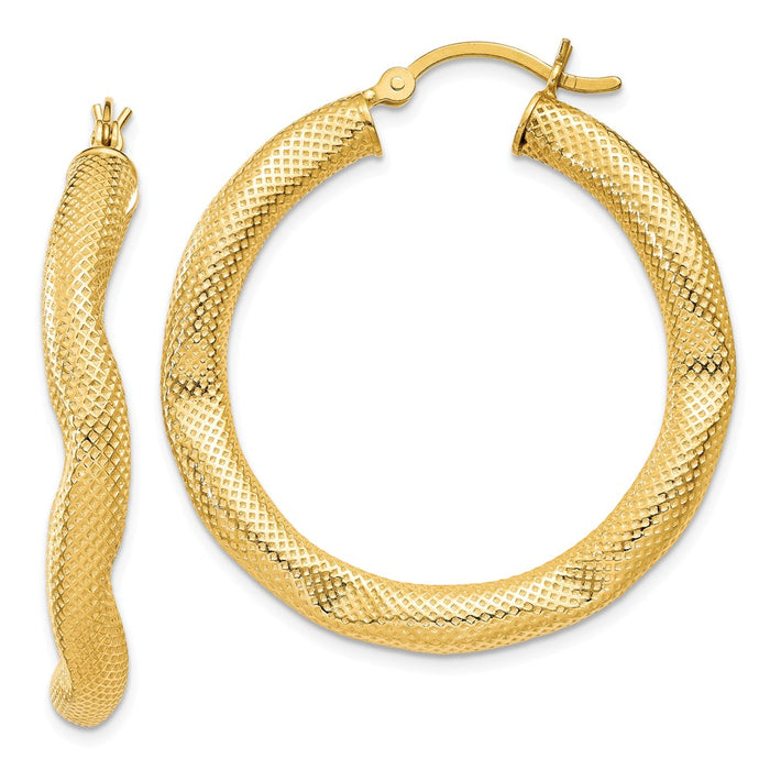 Stella Silver 925 Sterling Silver Gold-flashed Patterned Dented 35mm Hoop Earrings, 28mm x 4mm