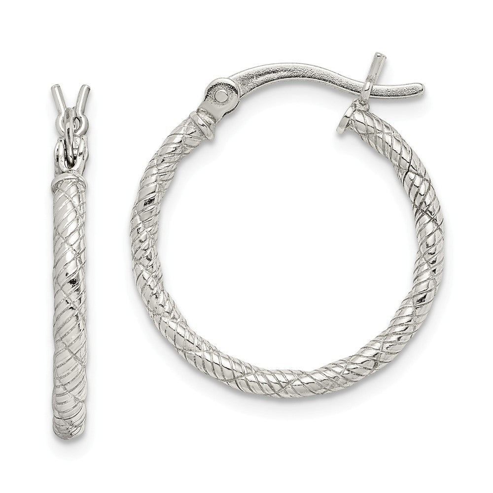 Stella Silver 925 Sterling Silver Patterned Twist 20mm Hoop Earrings, 16mm x 2mm