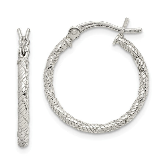 Stella Silver 925 Sterling Silver Patterned Twist 20mm Hoop Earrings, 16mm x 2mm