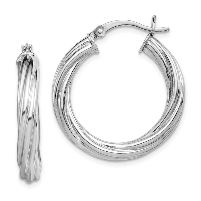 Stella Silver 925 Sterling Silver Rhodium-plated Twist 25mm Hoop Earrings, 25mm x 4mm