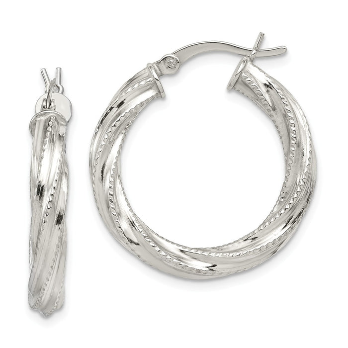Stella Silver 925 Sterling Silver Patterned Twist 25mm Hoop Earrings, 18mm x 5mm
