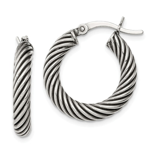 Stella Silver 925 Sterling Silver Antiqued Open Twist Hoop Earrings, 14mm x 4mm