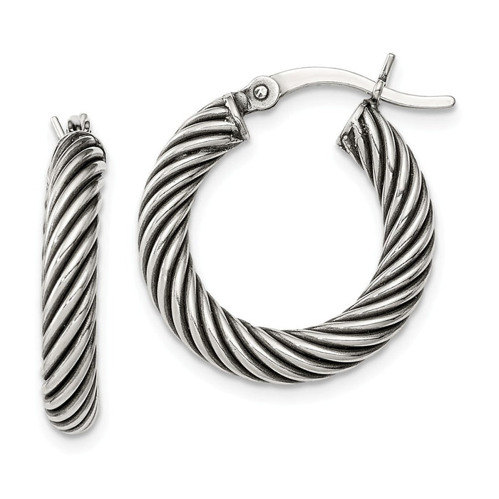 Stella Silver 925 Sterling Silver Antiqued Open Twist Hoop Earrings, 14mm x 4mm