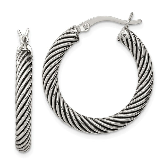 Stella Silver 925 Sterling Silver Antiqued Open Twist Hoop Earrings, 21mm x 4mm