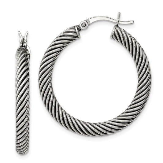 Stella Silver 925 Sterling Silver Antiqued Open Twist Hoop Earrings, 24mm x 4mm