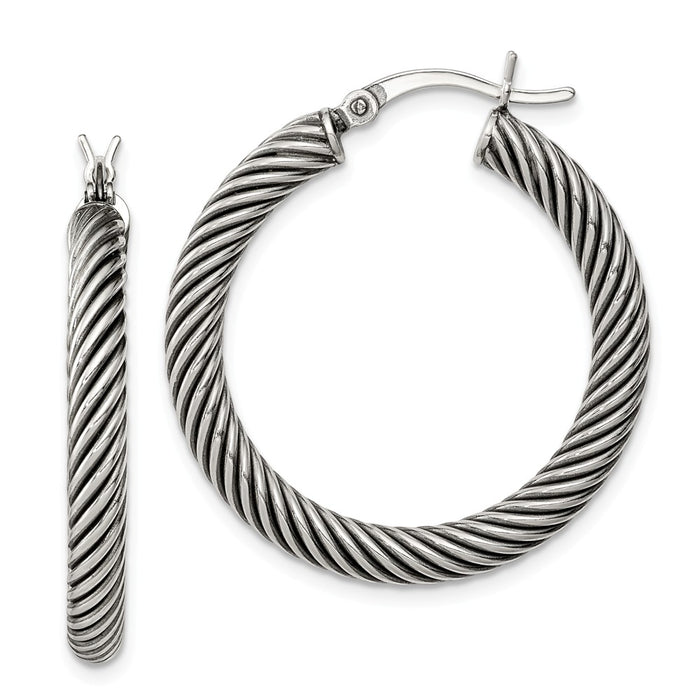 Stella Silver 925 Sterling Silver Antiqued Open Twist Hoop Earrings, 24mm x 4mm