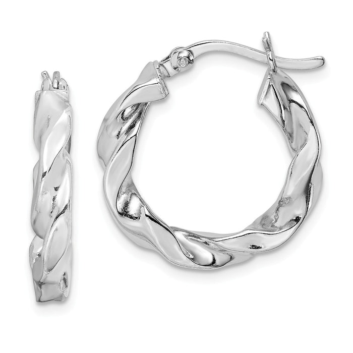 Stella Silver 925 Sterling Silver Rhodium-Plated Flattened Twist 20mm Hoop Earrings, 15mm x 4mm