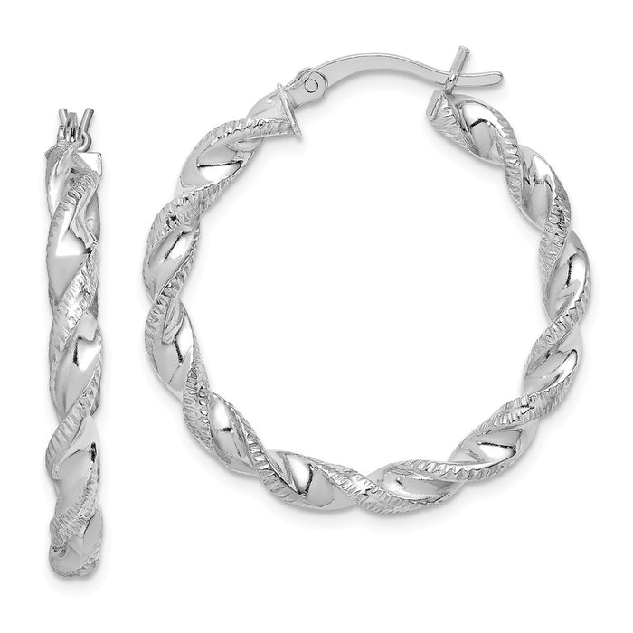 Stella Silver 925 Sterling Silver Rhodium-Plated Twist 30mm Hoop Earrings, 42mm x 42mm