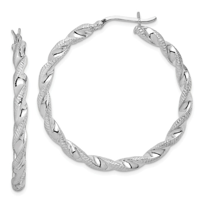Stella Silver 925 Sterling Silver Rhodium-Plated Twist 40mm Hoop Earrings, 36mm x 4mm