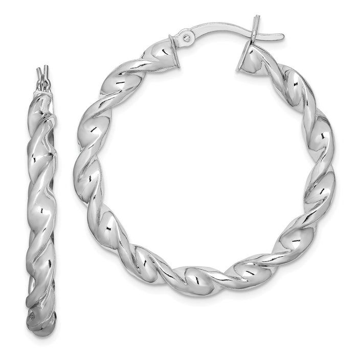 Stella Silver 925 Sterling Silver Rhodium-Plated Twist 35mm Hoop Earrings, 31mm x 4mm