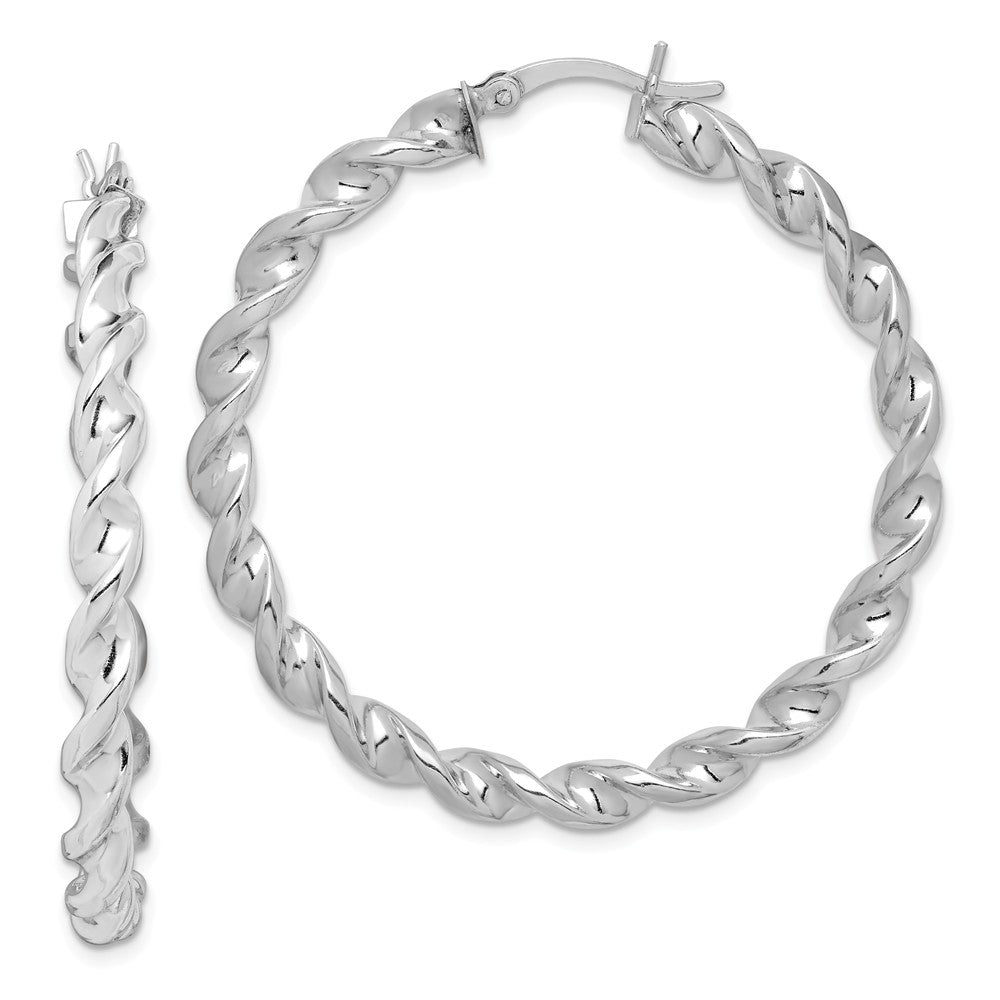 Stella Silver 925 Sterling Silver Rhodium-Plated Twist 45mm Hoop Earrings, 39mm x 4mm