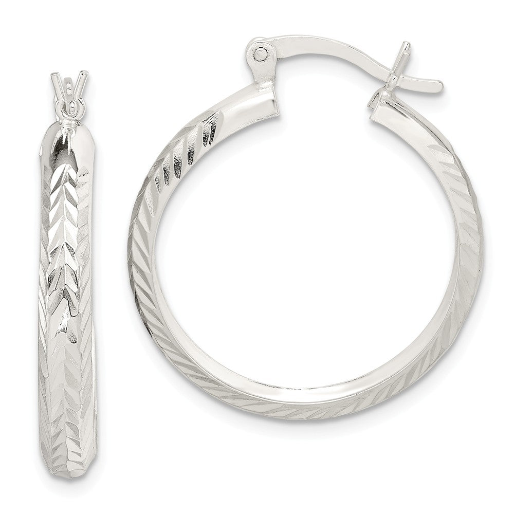 Stella Silver 925 Sterling Silver 4mm Diamond-cut Hoop Earrings, 20mm x 5mm