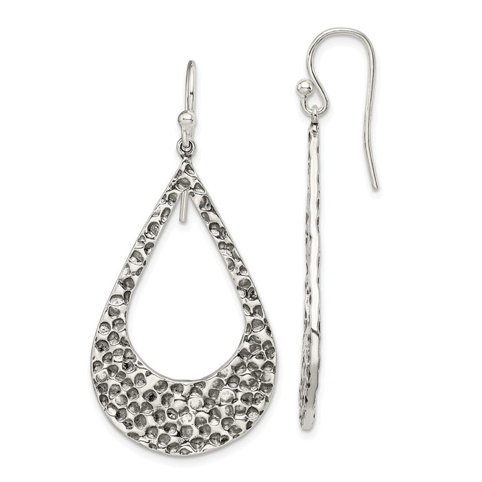 Stella Silver 925 Sterling Silver Textured Teardrop Hoop Earrings, 49mm x 22mm