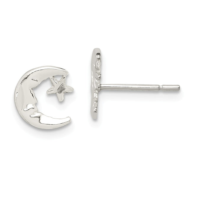 Stella Silver 925 Sterling Silver Moon & Star Mini Earrings, 9mm x 8mm