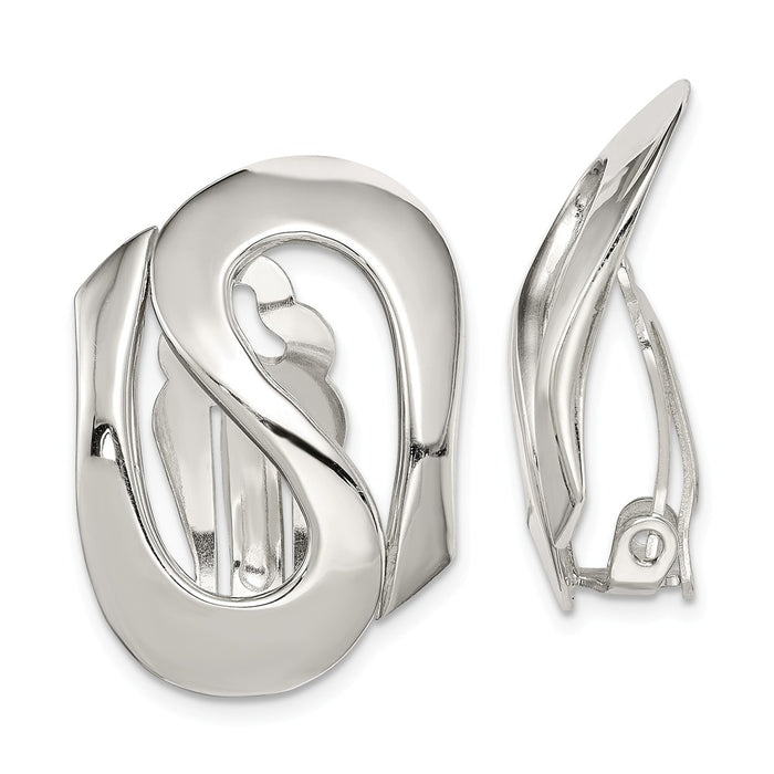 Stella Silver 925 Sterling Silver Polished Clip-on Earrings, 25mm x 17mm