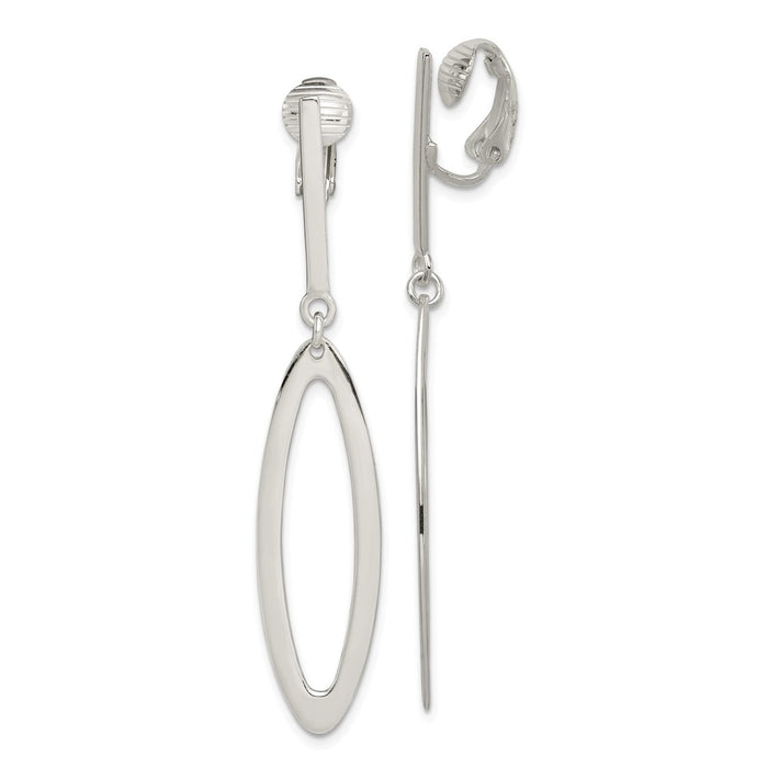 Stella Silver 925 Sterling Silver Non-Pierced Oval Dangle Clip Earrings, 57mm x 11mm