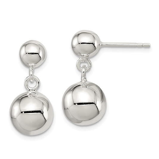 Stella Silver 925 Sterling Silver Round Bead Dangle Post Earrings, 21mm x 10mm