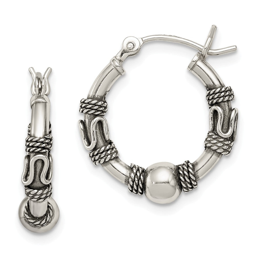 Stella Silver 925 Sterling Silver Antiqued Hoop Earrings, 18mm x 4mm
