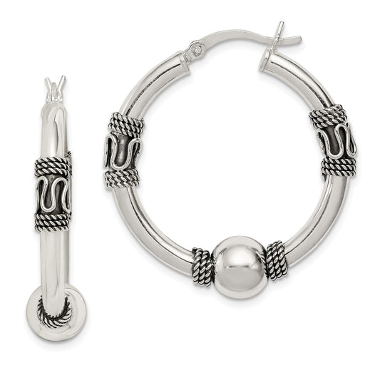 Stella Silver 925 Sterling Silver Antiqued Hoop Earrings, 33mm x 4mm