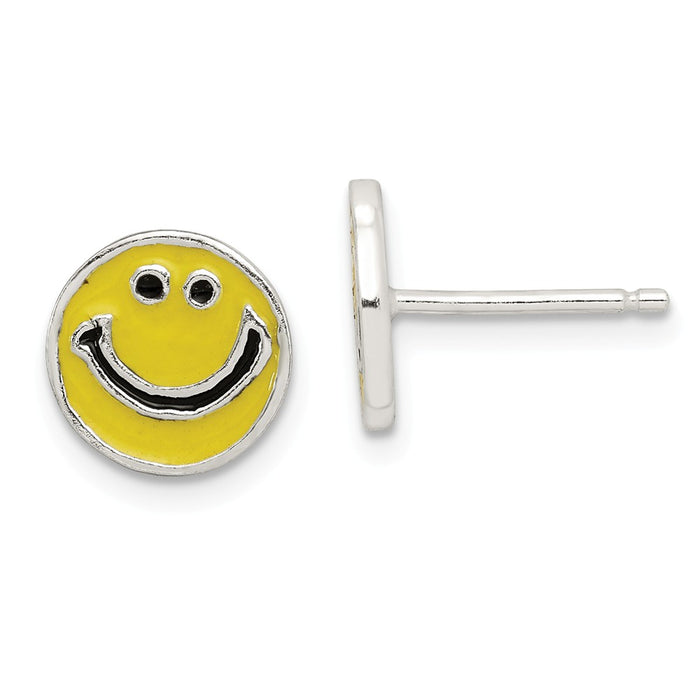 Stella Silver 925 Sterling Silver Enameled Happy Face Post Earrings, 9mm x 9mm