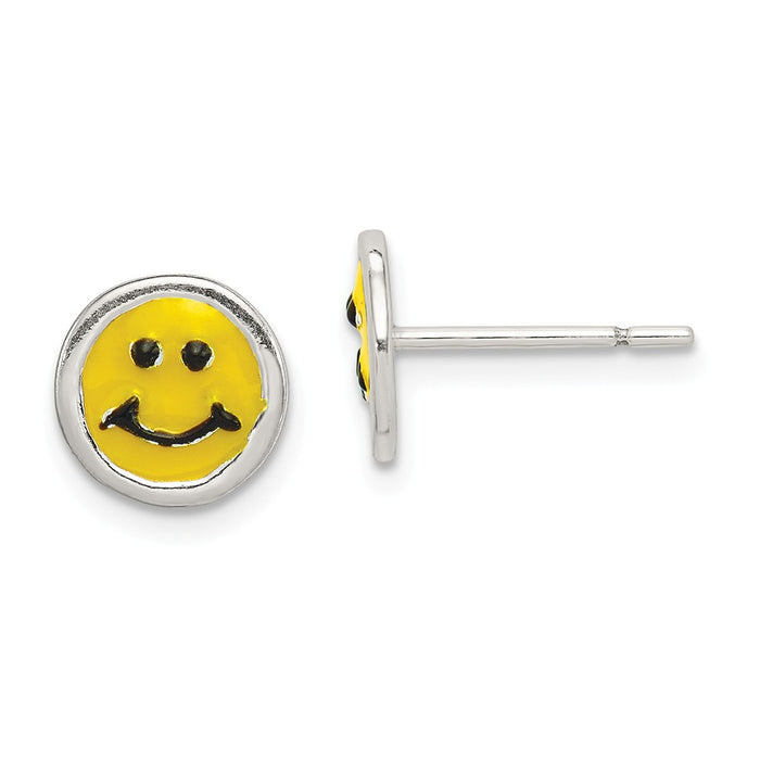 Stella Silver 925 Sterling Silver Enameled Happy Face Post Earrings, 8mm x 8mm