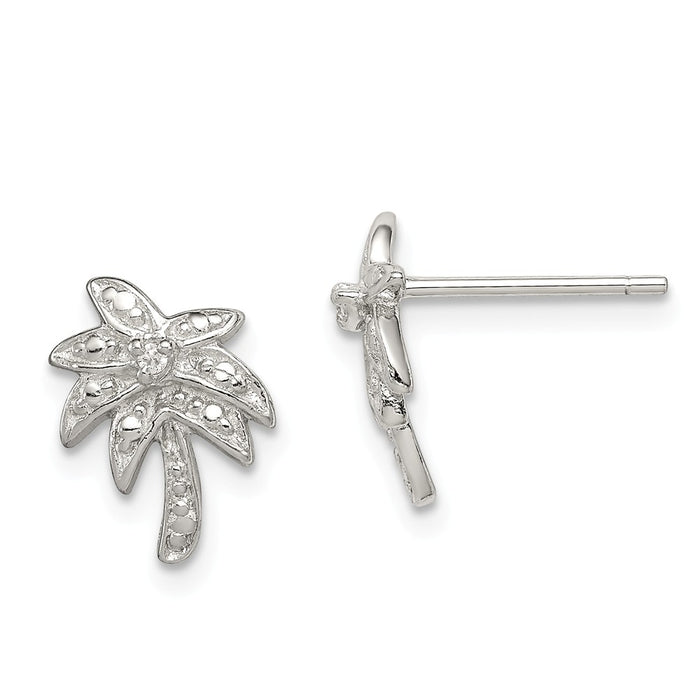 Stella Silver 925 Sterling Silver Cubic Zirconia ( CZ ) Palm Tree Post Earrings, 13mm x 9mm