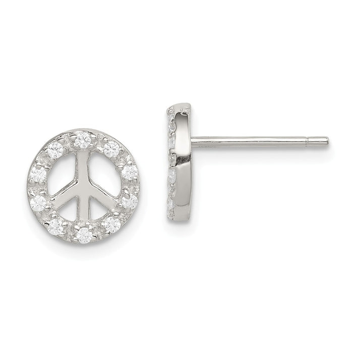 Stella Silver 925 Sterling Silver Small Cubic Zirconia ( CZ ) Peace Symbol Post Earrings, 9mm x 9mm