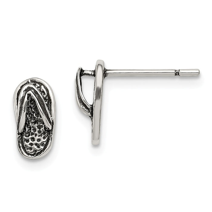 Stella Silver 925 Sterling Silver Antiqued Flip Flop Post Earrings, 10mm x 4mm