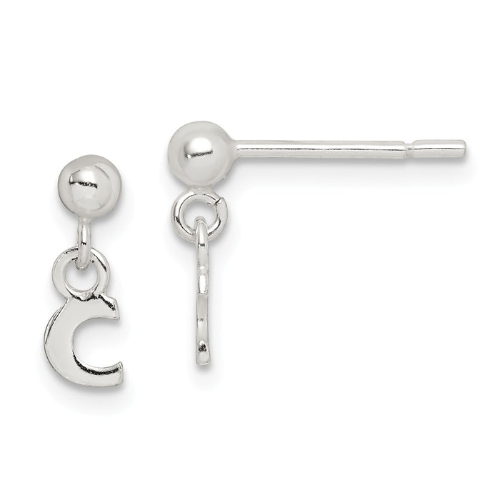 Stella Silver 925 Sterling Silver Polished C Dangle Post Earrings, 13mm x 5mm