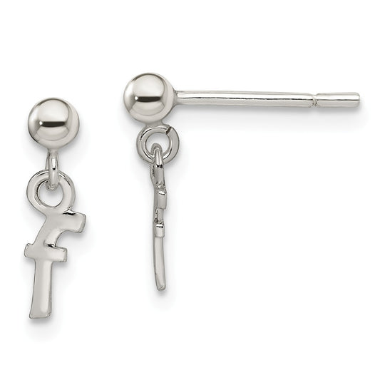 Stella Silver 925 Sterling Silver Polished F Dangle Post Earrings, 13mm x 5mm