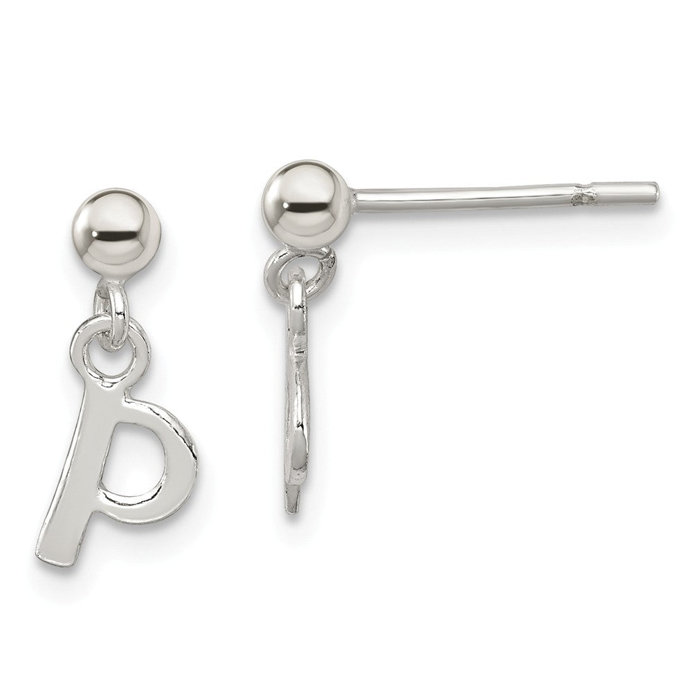 Stella Silver 925 Sterling Silver Polished P Dangle Post Earrings, 13mm x 5mm