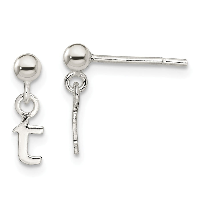 Stella Silver 925 Sterling Silver Polished T Dangle Post Earrings, 13mm x 5mm